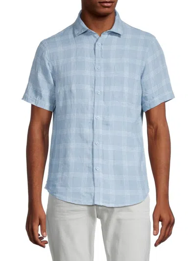 Saks Fifth Avenue Men's Checked Linen Shirt In Blue Wind