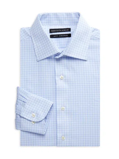 Saks Fifth Avenue Men's Checked Slim Fit Dress Shirt In Blue