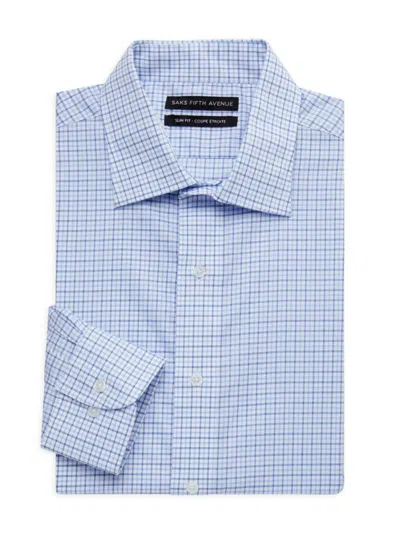 Saks Fifth Avenue Men's Checked Slim Fit Dress Shirt In White Blue