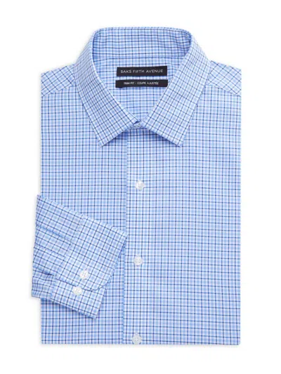 Saks Fifth Avenue Men's Checked Trim Fit Dress Shirt In Blue Check