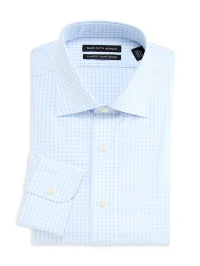 Saks Fifth Avenue Men's Classic Fit Checked Dress Shirt In Light Blue
