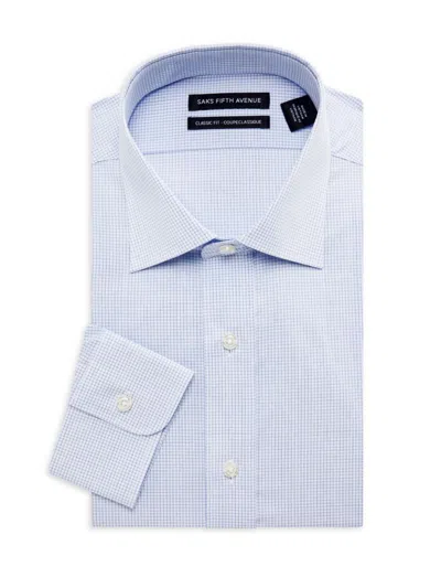 Saks Fifth Avenue Men's Classic Fit Graph Check Dress Shirt In White Blue