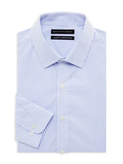 Saks Fifth Avenue Men's Classic Fit Grid Dress Shirt In White Blue