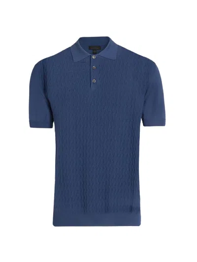 Saks Fifth Avenue Men's Collection Basketweave Knit Cotton Polo Shirt In Blue