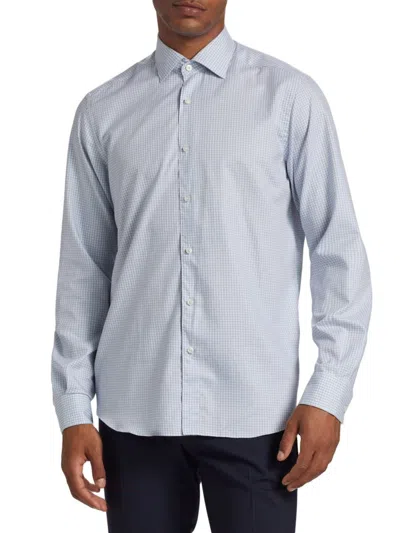 Saks Fifth Avenue Men's Collection Check Cotton Long-sleeve Shirt In Light Blue