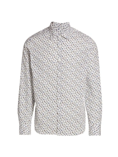 Saks Fifth Avenue Men's Collection Cotton Paper Bird Print Long-sleeve Shirt In White Combo