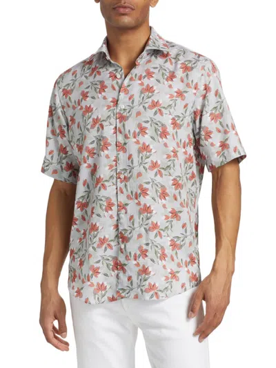 Saks Fifth Avenue Men's Collection Floral Button-front Shirt In Brick Red