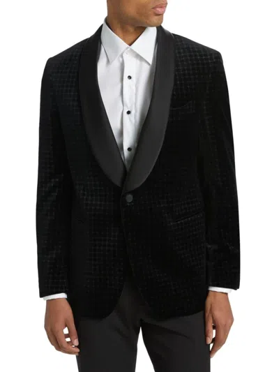 Saks Fifth Avenue Men's Collection Grid Velvet One-button Suit Jacket In Black