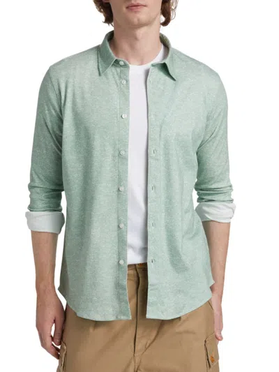 Saks Fifth Avenue Men's Collection Heathered Button-front Shirt In Green