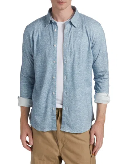 Saks Fifth Avenue Men's Collection Heathered Button-front Shirt In Light Blue