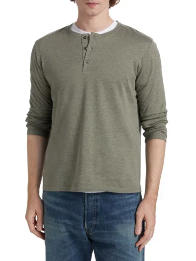 Saks Fifth Avenue Men's Collection Heathered Long-sleeve Henley In Green