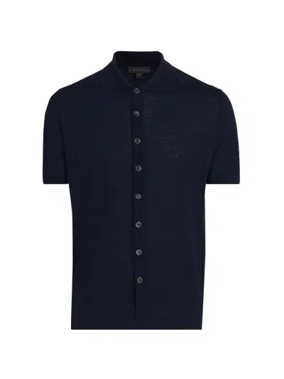 Saks Fifth Avenue Men's Collection Knit Button-front Shirt In Blue