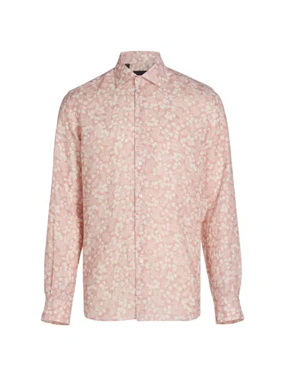 Saks Fifth Avenue Men's Collection Leaf-print Linen Button-front Shirt In Pink