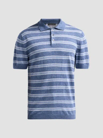 Saks Fifth Avenue Men's Collection Linen Striped Polo Shirt In Blue