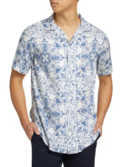 Saks Fifth Avenue Men's Collection Medallion Tile Camp Shirt In Navy