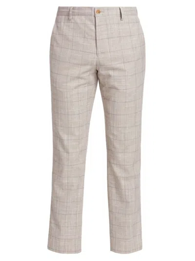 Saks Fifth Avenue Men's Collection Plaid Cotton-blend Trousers In Cream