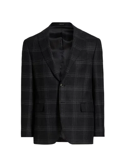 Saks Fifth Avenue Men's Collection Plaid Wool-blend Blazer In Black