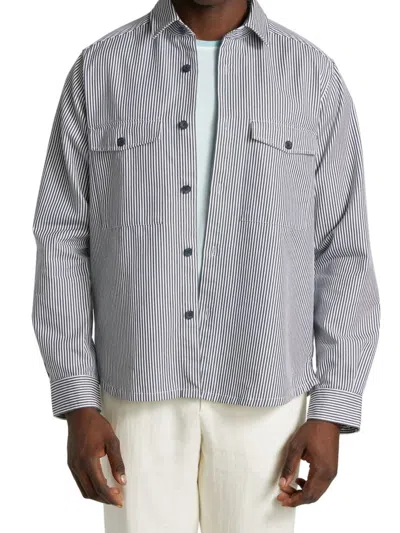 Saks Fifth Avenue Men's Collection Railroad Stripe Overshirt In Navy