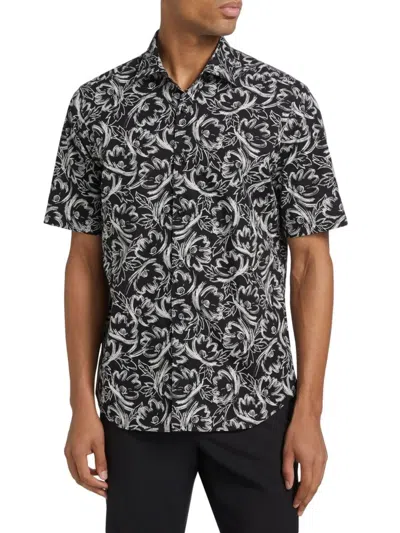 Saks Fifth Avenue Men's Collection Scribble Floral Shirt In Black