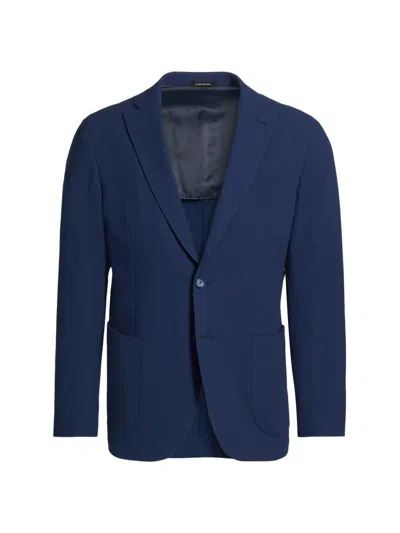 Saks Fifth Avenue Men's Collection Stretch-cotton Seersucker Blazer In Blue