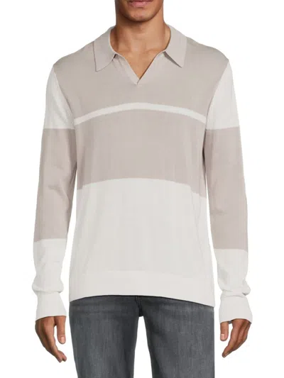 Saks Fifth Avenue Men's Colorblock Johnny Collar Sweater In Stone Grey