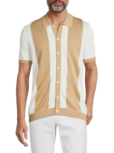 Saks Fifth Avenue Men's Contrast Stripe Polo In White Tan