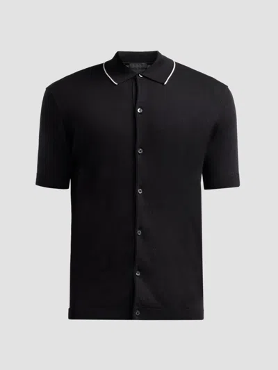 Saks Fifth Avenue Men's Cotton And Silk Knit Tipped-collar Sweater In Black