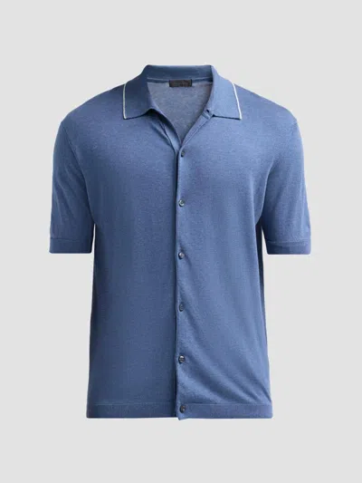 Saks Fifth Avenue Men's Cotton And Silk Knit Tipped-collar Sweater In Blue
