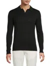 Saks Fifth Avenue Men's Cotton-blend Long-sleeve Polo Shirt In Black