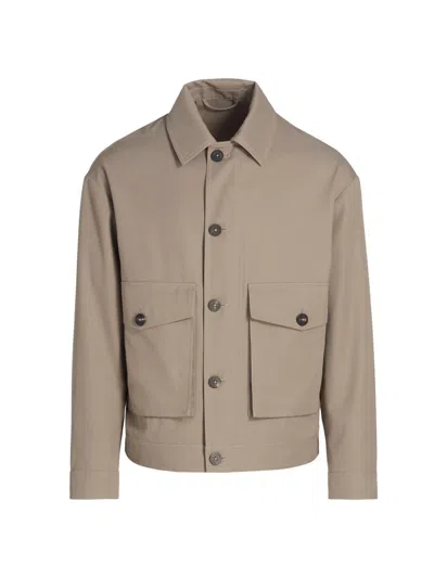 Saks Fifth Avenue Men's Cotton-blend Twill Collared Jacket In Neutral