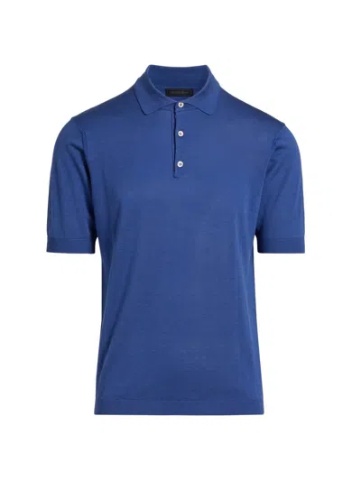 Saks Fifth Avenue Men's Cotton-silk Knit Polo Shirt In Blue