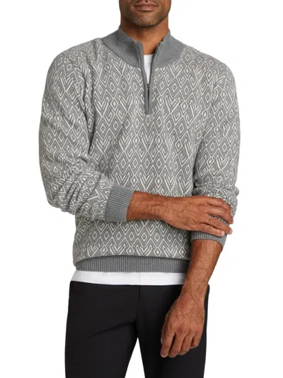 Saks Fifth Avenue Men's Diamond-print Quarter-zip Sweater In Dark Grey