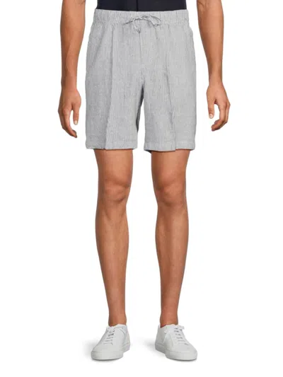 Saks Fifth Avenue Men's Linen-blend Microstripe Drawstring Shorts In Marine Navy