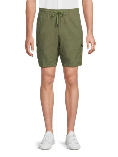 Saks Fifth Avenue Men's Linen-blend Cargo Drawstring Shorts In Olive Branch