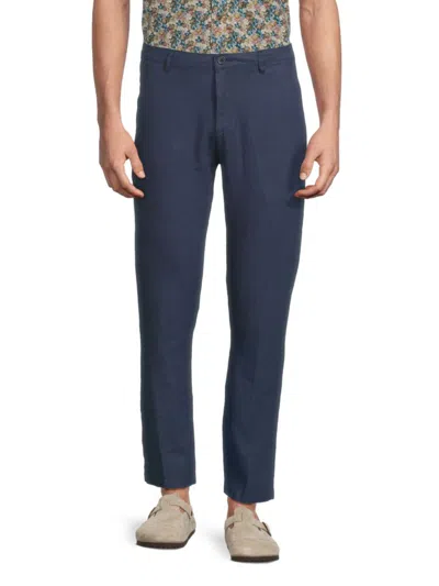 Saks Fifth Avenue Men's Linen-blend Flat Front Pants In Marine Navy