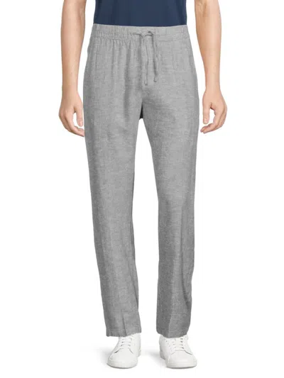 Saks Fifth Avenue Men's Flat Front Linen Blend Pants In Grey