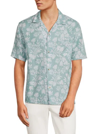 Saks Fifth Avenue Men's Floral Linen Blend Camp Shirt In Green