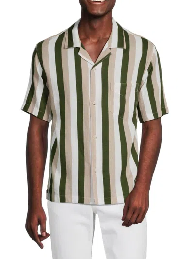 Saks Fifth Avenue Men's Linen Blend Camp Shirt In Olive Multi