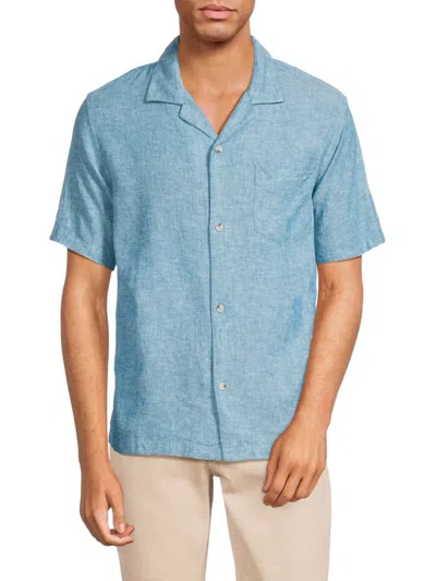 Saks Fifth Avenue Men's Linen Blend Camp Shirt In Teal