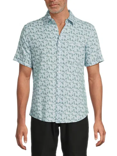 Saks Fifth Avenue Men's Linen Blend Floral Print Short Sleeve Shirt In Sky Blue