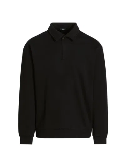 Saks Fifth Avenue Men's Foundation Johnny-collar Fleece Polo Shirt In Black