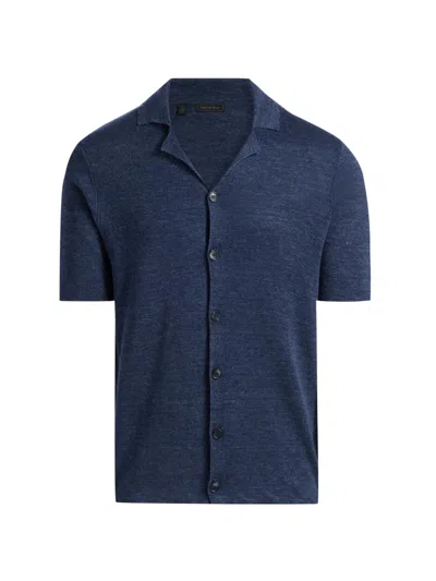 Saks Fifth Avenue Men's Heathered Linen Camp Shirt In Blue