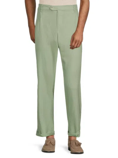 Saks Fifth Avenue Men's High Rise Linen Blend Trousers In Sage