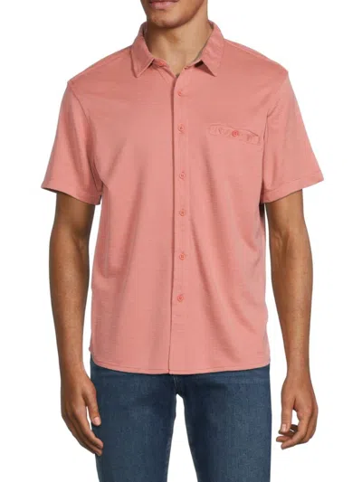 Saks Fifth Avenue Men's Knit Short Sleeve Button Down Shirt In Canyon Clay