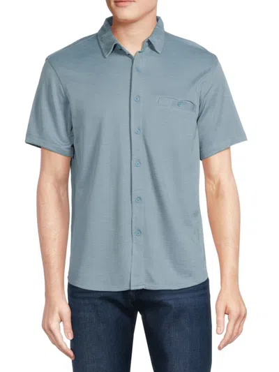 Saks Fifth Avenue Men's Knit Short Sleeve Button Down Shirt In Mineral Blue