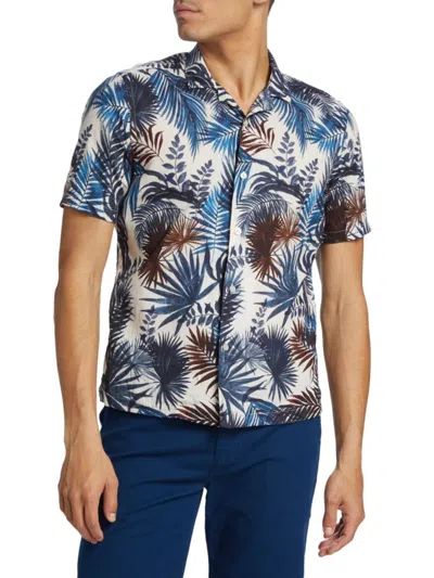 Saks Fifth Avenue Men's Leaf Print & Linen Shirt In Navy