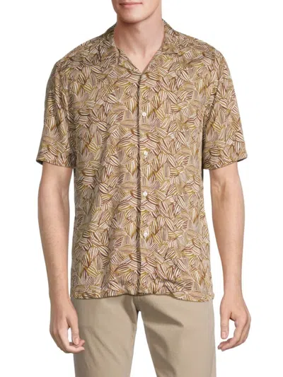 Saks Fifth Avenue Men's Leaf Print Woven Camp Shirt In Brown Olive