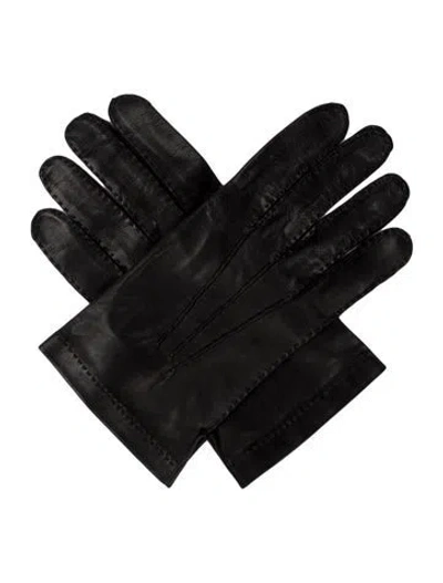 Pre-owned Saks Fifth Avenue Men's Leather Gloves In Black