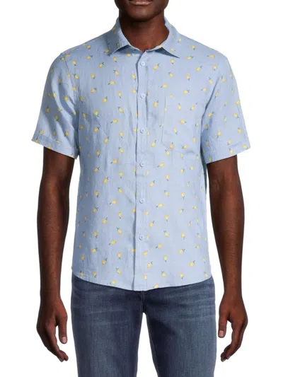 Saks Fifth Avenue Men's Lemon-print 100% Linen Shirt In Light Blue