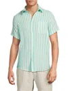 Saks Fifth Avenue Men's Linen Blend Cabana Stripe Short Sleeve Shirt In Sea Green
